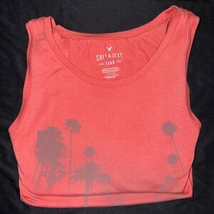Women's Small American Eagle Soft and Sexy Coral Tank Top with Palm Tree Design